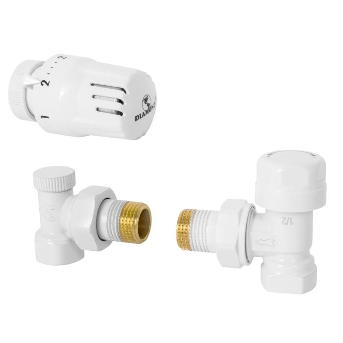 Zestaw termostatyczny kątowy EN215/PN-M-75002 DN15 F-K biały