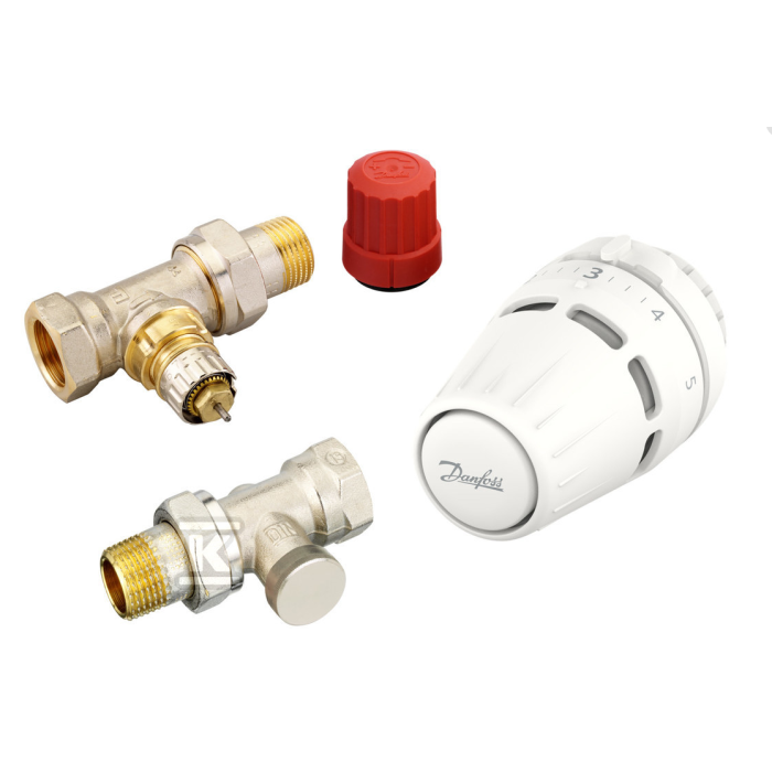 Zestaw termostatyczny Danfoss z głowicą Regus RA nakrętka +RA-N+RLV-S 15 prosty 015G5304