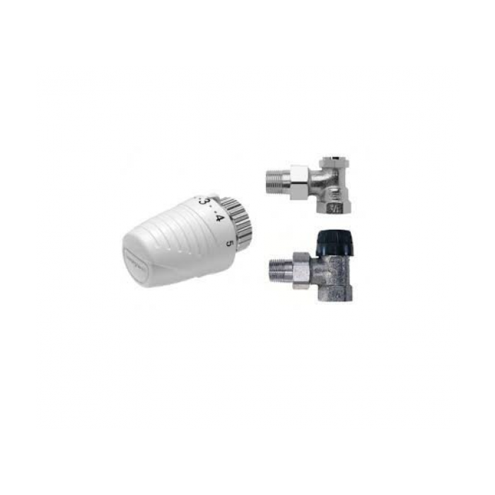 Zestaw: głowica Thera 4 + zaw. grzej. kątowy V2000EBB15+ zaw. powr. kątowy V2420E, 1/2"