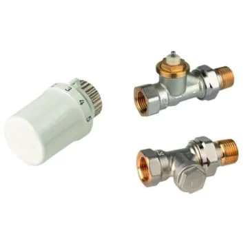 Zestaw grzejnikowy prosty do grzejników bocznozasilanych 1/2" zawiera: głowicę Thera-6 (T3019W0) + zawór termostatyczny, prosty, wkładka SX, 1/2" V2000DSX15 + zawór powrotny, prosty, 1/2", V2420D0015