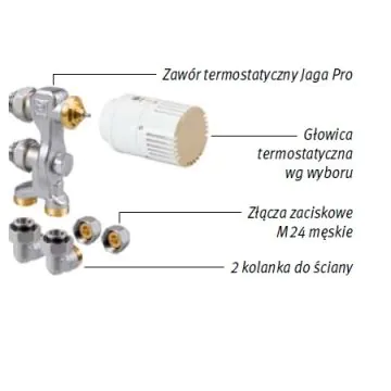 Zestaw podłączeniowy LOW-H2O do ściany M24 Poniżej obudowy z głowicą na dole COLO.PW(1/2).