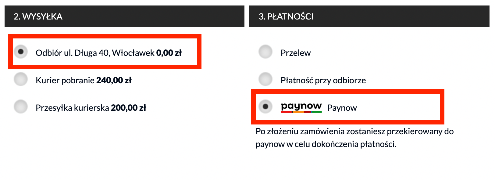 Wyb&oacute;r płatności