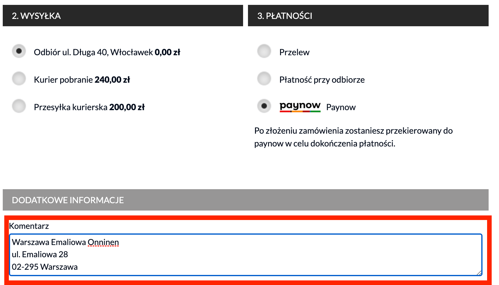 Uwagi do zam&oacute;wienia